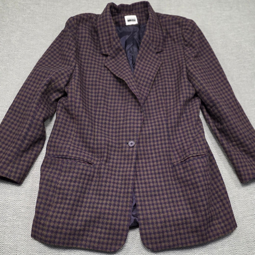 Leslie Fay Sportswear‎ Vintage Wool Houndstooth Blazer Purple Green Womens 16